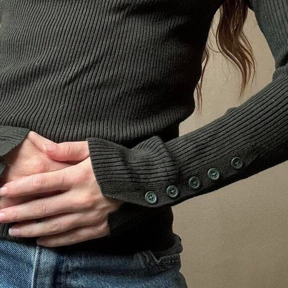 Maeve Anthropologie Dark Green Turtleneck Long Sleeve Shirt XXS - Picture 2 of 3